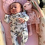 Cayetana participe au concours pour gagner de l'argent avec cette photo : baby, infant, pajamas, panda_pattern, plush_toy, stuffed_animal, pink_cushion, soft_toy, sleepwear, child, newborn, lying_down, cute, indoors, comfort, relaxing, toy_bunny, fabric, cozy, portrait