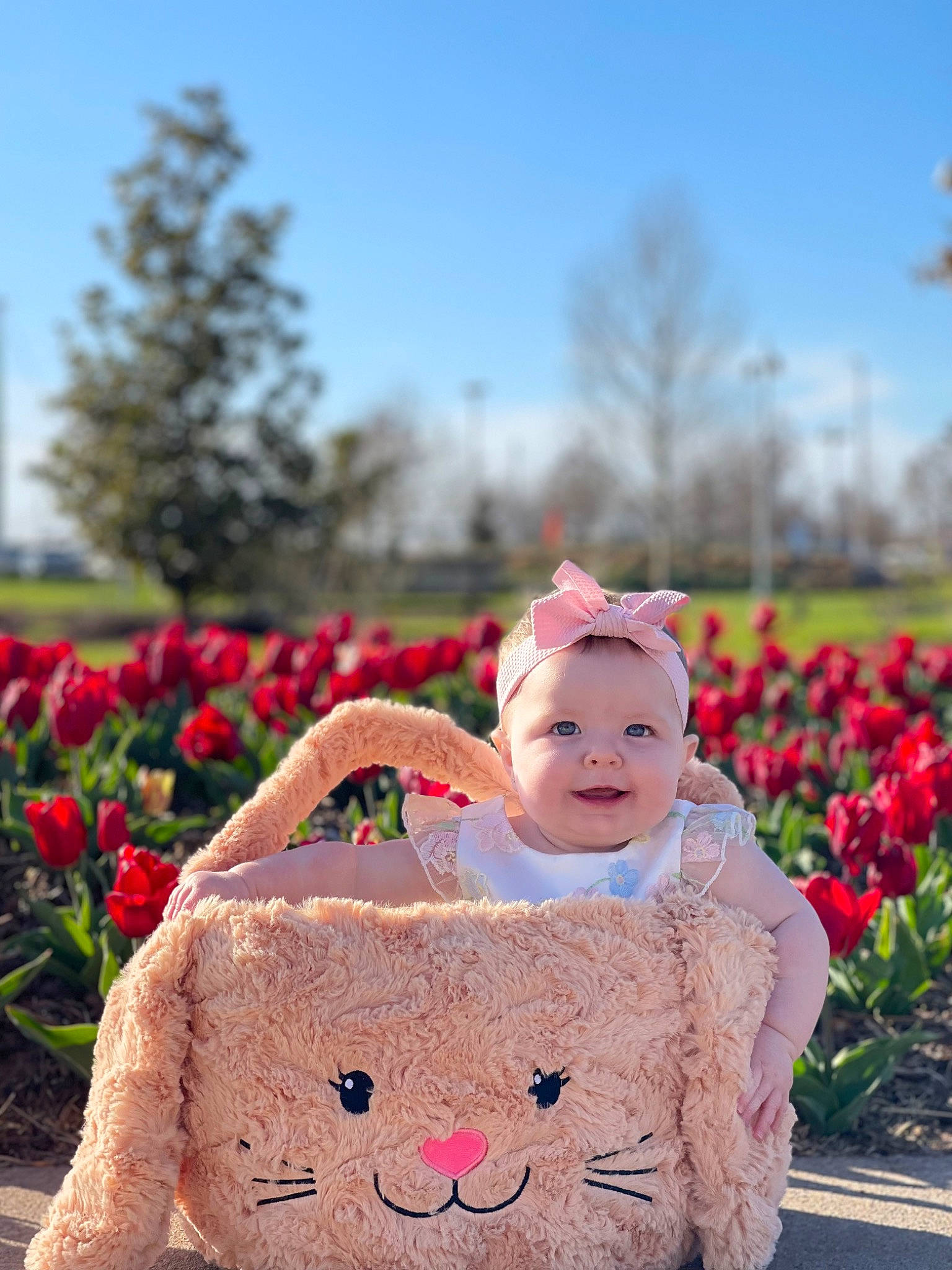 Maisie is registered to the contest to win money with this photo: baby, event, flower, fun, grass, happy, hat, landscape, leisure, magenta, morning, people_in_nature, person, petal, pink, plant, recreation, sky, smile, toddler