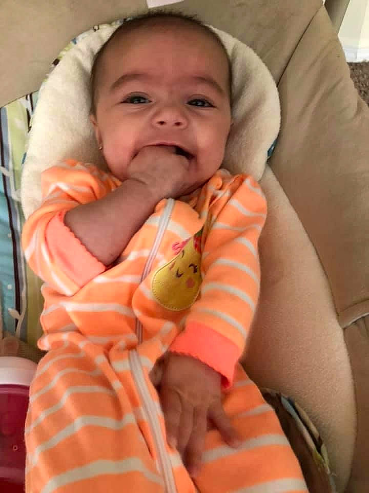 Adalina joined the competition — help win amazing prizes! arm, baby, baby_safety, baby_toddler_clothing, cheek, child, comfort, finger, happy, iris, linens, lip, mouth, nose, orange, person, skin, sleeve, smile, textile