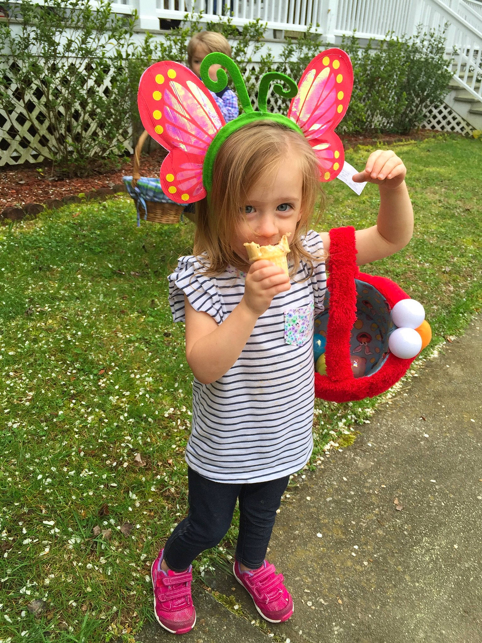 Brie is registered to the contest to win money with this photo: balloon, child, costume, ear, easter, fun, grass, happy, holiday, joy, party, party_supply, person, pink, plant, play, smile, summer, toddler
