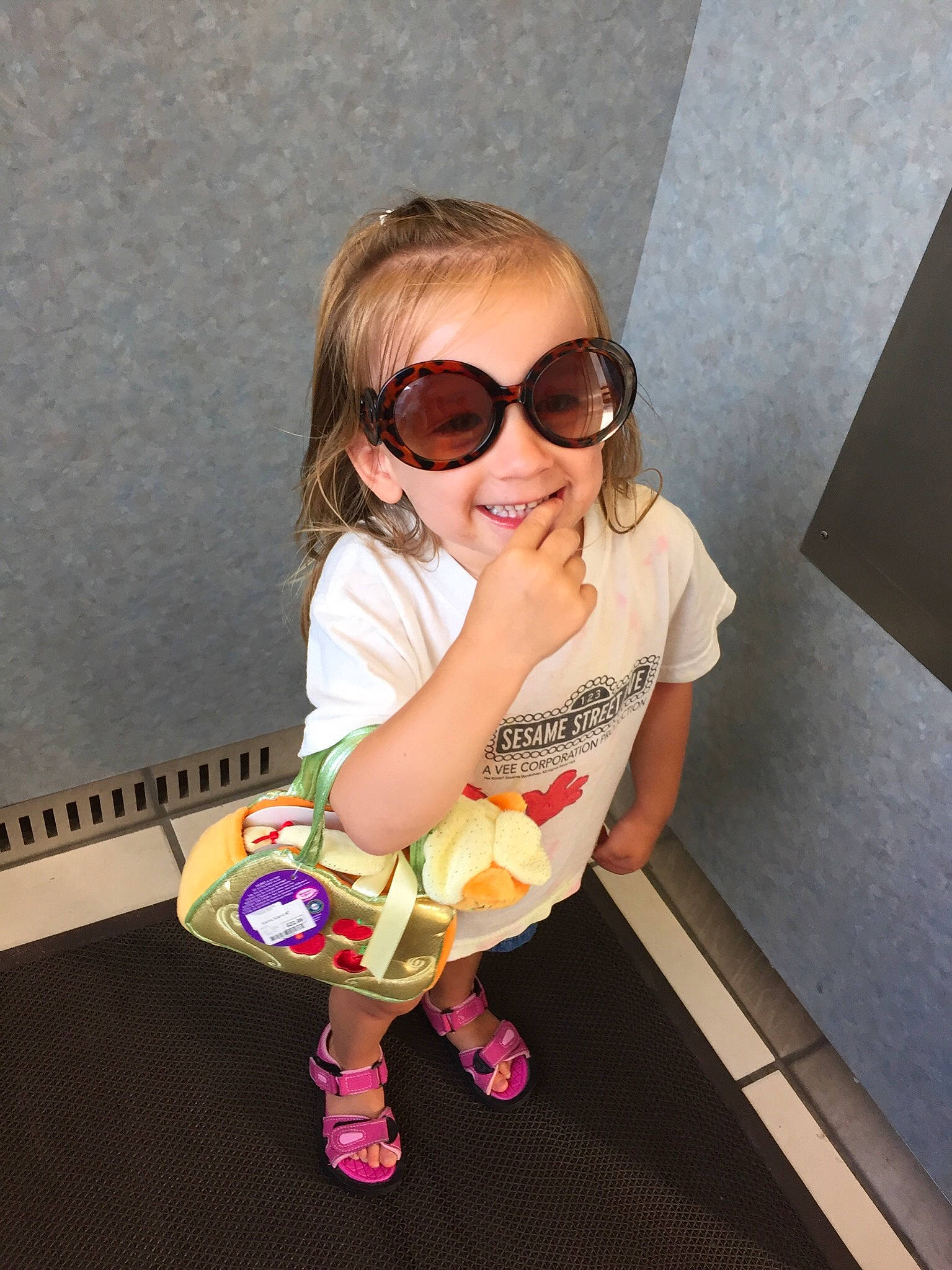 Brie joined the competition — help win amazing prizes! child, cool, daughter, eyewear, footwear, fun, glasses, joy, person, pink, shoe, smile, sunglasses, toddler, vacation, vision_care