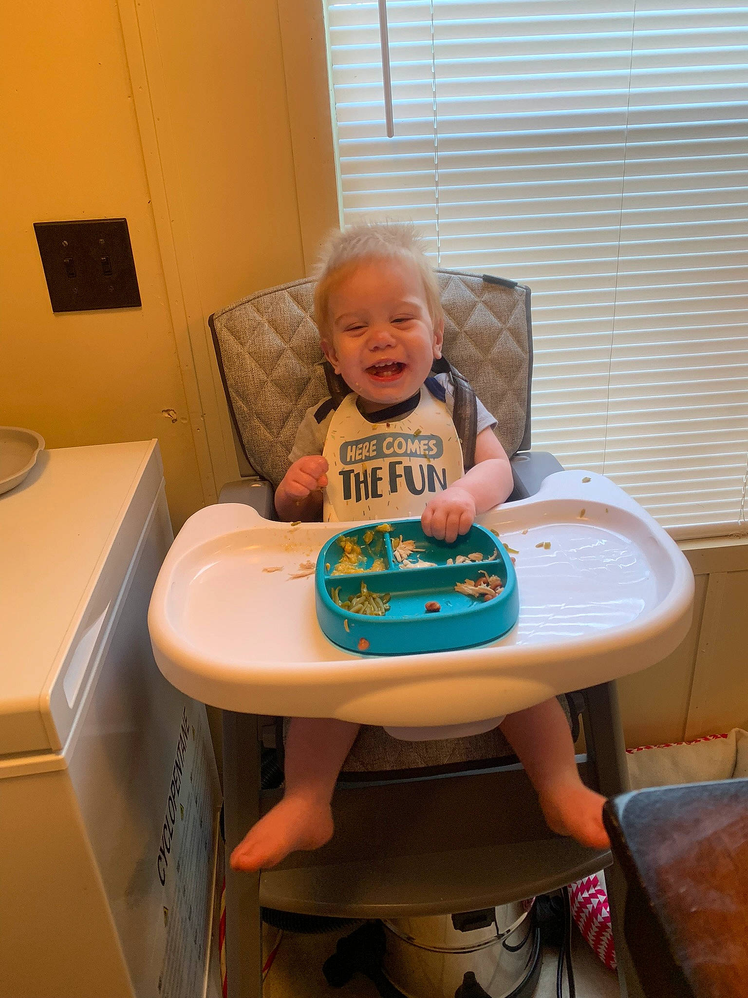Matthew joined the competition — help win amazing prizes! baby, baby_toddler_clothing, chair, child, comfort, fun, person, room, sharing, sitting, smile, t_shirt, table, toddler, window_blind