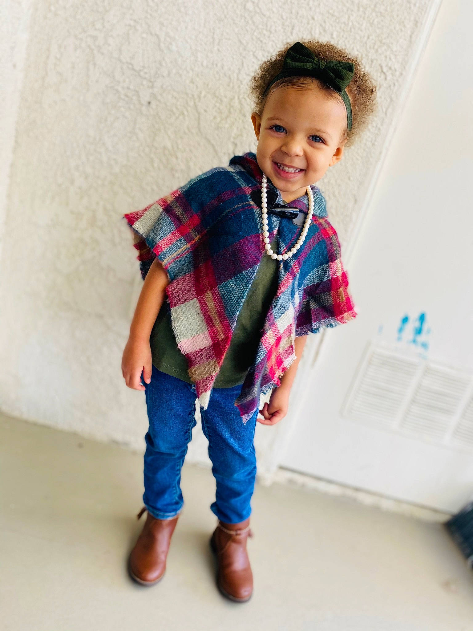Jazlynn joined the competition — help win amazing prizes! boot, button, child_model, collar, curtain, denim, electric_blue, fashion_design, jeans, joy, pattern, person, plaid, product, shoe, sleeve, street_fashion, style, tartan, textile