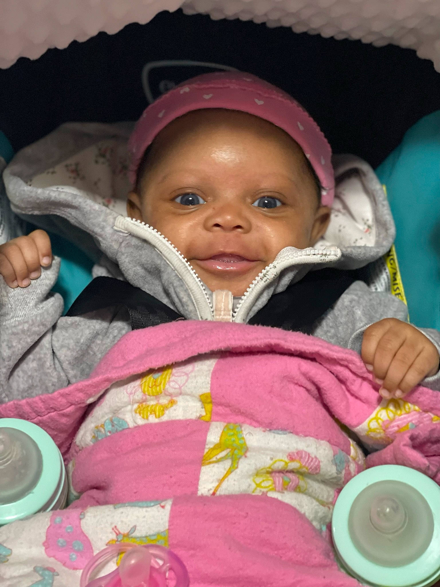 Jaliyah is registered to the contest to win money with this photo: baby, baby_products, beauty, cheek, child, comfort, eye, facial_expression, fun, happy, headgear, human, linens, mouth, nose, person, pink, play, skin, smile