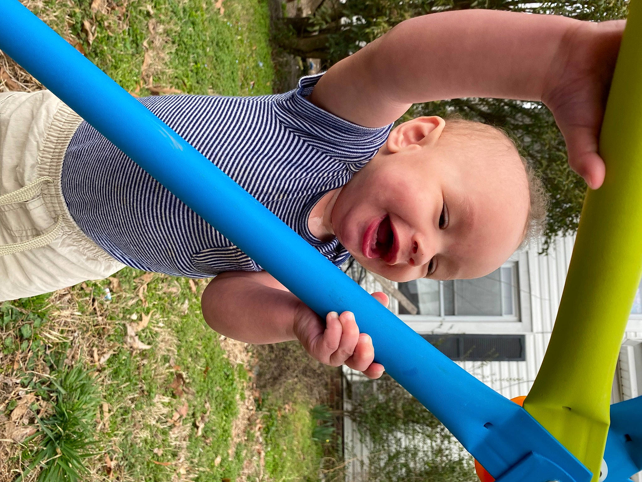 Jaxon joined the competition — help win amazing prizes! child, city, elbow, electric_blue, fun, grass, happy, human_body, laugh, leisure, outdoor_play_equipment, pattern, people_in_nature, person, play, recreation, shade, smile, toddler, tree