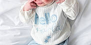 Asher joined the competition — help win amazing prizes! newborn, baby, sleeping, knitwear, blue_hat, blue_pants, white_sweater, blanket, soft_texture, infant, peaceful, cute, small_hands, small_feet, portrait, indoors, cozy, resting, child, sleep