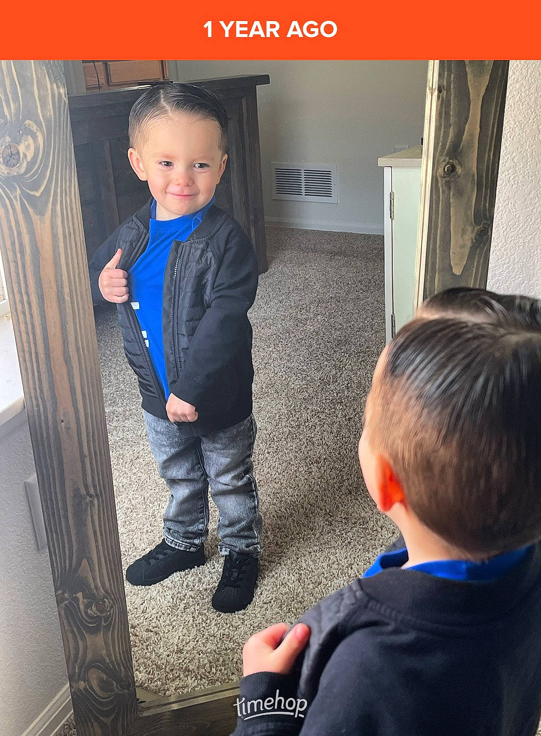 Dominic joined the competition — help win amazing prizes! child, cool, denim, door, electronic_device, floor, flooring, fun, gesture, jacket, joint, joy, outerwear, person, product, shoulder, sleeve, smile, standing, t_shirt