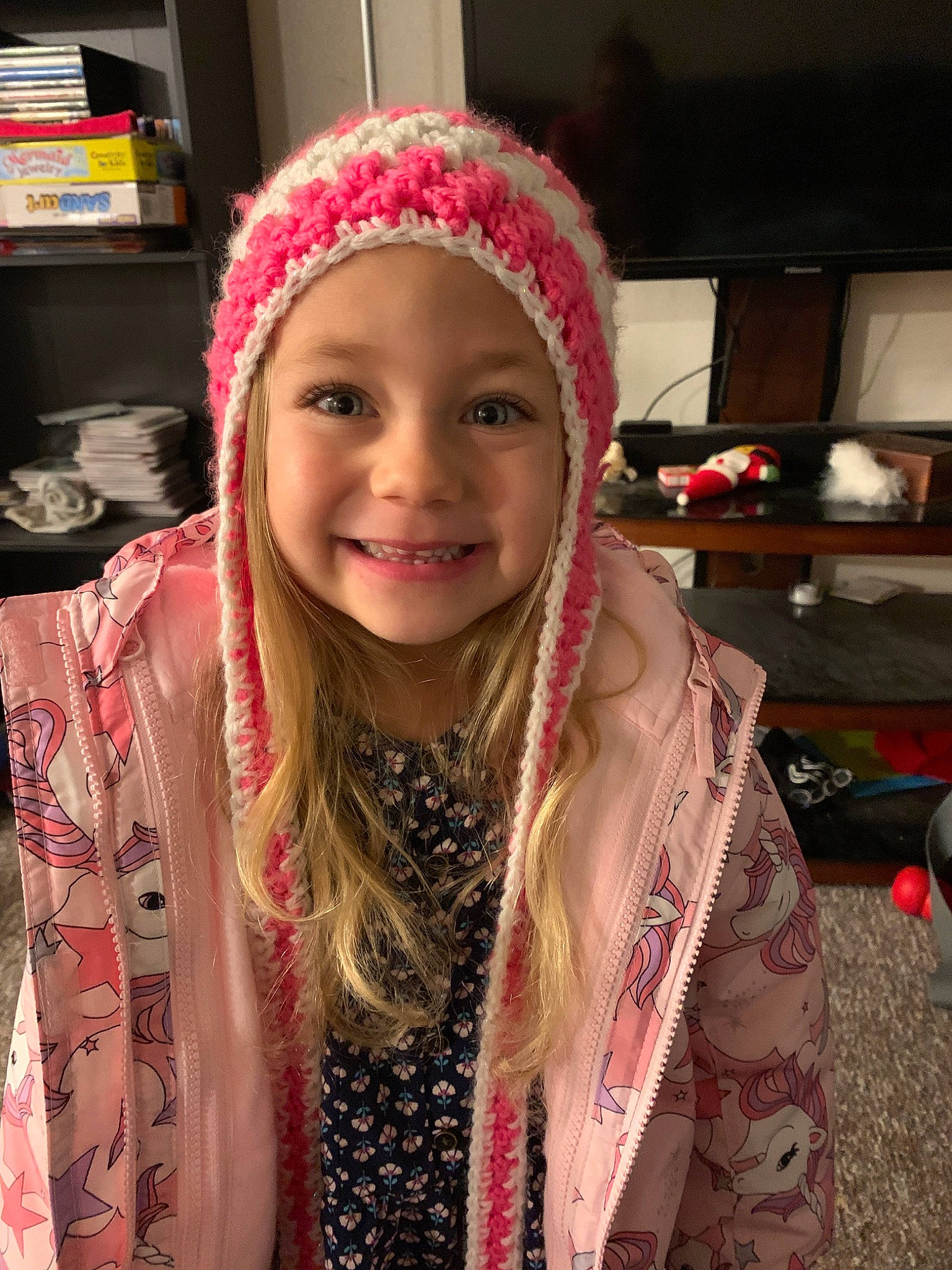 Leigha joined the competition — help win amazing prizes! beanie, clothing, crochet, face, fashion_accessory, fun, hair, hair_accessory, hair_coloring, head, headband, headgear, headpiece, headwear, joy, knit_cap, long_hair, outerwear, person, pink