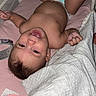 Kaliana joined the competition — help win amazing prizes! baby, infant, child, playpen, diaper, blanket, pink_bedding, lying_down, upside_down, yawning, smiling, face, eyes, hair, indoor, portrait, nursery, soft_blanket, photography, playpen_mesh