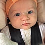 Haven joined the competition — help win amazing prizes! baby, infant, face, headband, bow, car_seat, harness, blanket, blue_eyes, close_up, child, cute, soft_texture, white_clothing, portrait, seatbelt, newborn, adorable, comfort, young_child