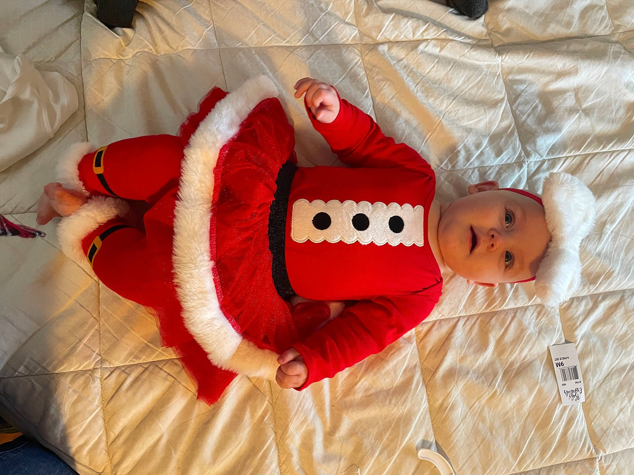 Bellamy joined the competition — help win amazing prizes! baby, baby_sleeping, baby_toddler_clothing, carmine, child, christmas, christmas_eve, comfort, event, fur, headwear, holiday, linens, pattern, person, plush, room, santa_claus, sleeve, stuffed_toy