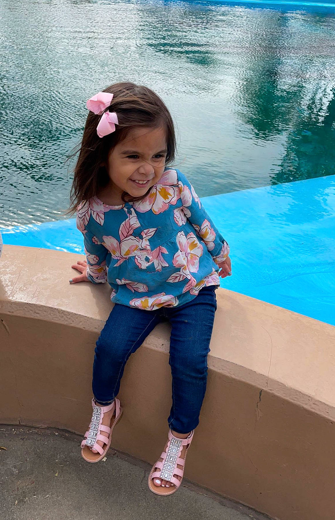 Liana is registered to the contest to win money with this photo: aqua, black_hair, blue, cool, eye, hair, hairstyle, happy, human_body, joy, leg, leisure, person, pink, recreation, shoe, shoulder, skin, standing, thigh