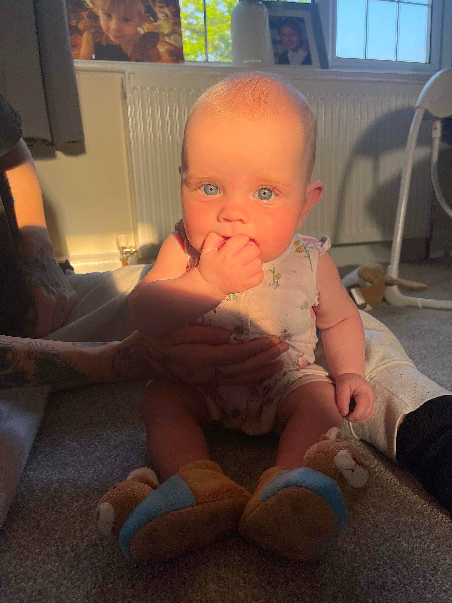 Phoebe joined the competition — help win amazing prizes! baby, baby_toddler_clothing, barefoot, comfort, finger, floor, flooring, foot, fun, human_leg, knee, lap, person, picture_frame, skin, standing, thigh, thumb, toddler, trunk