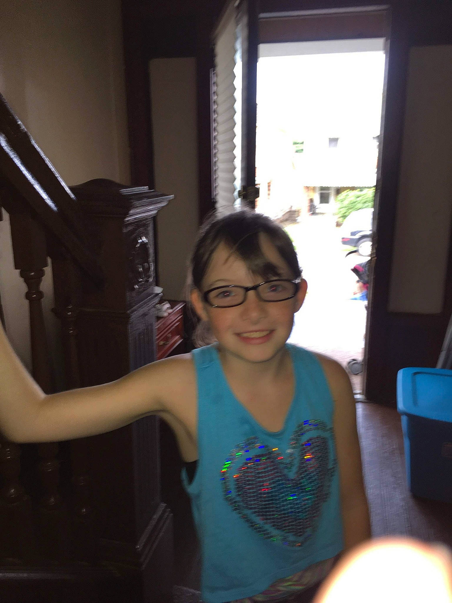 Keirra Adams joined the competition — help win amazing prizes! arm, black_hair, child, eyewear, fun, glasses, hand, house, joy, party, person, room, shoulder, smile, t_shirt, vacation, vision_care
