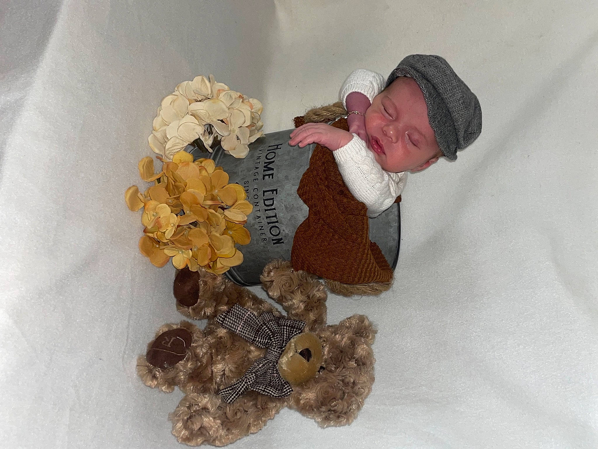 Mason a rejoint le concours — aidez-le/la à gagner de superbes lots ! baby, baby_toddler_clothing, beige, cap, comfort, cut_flowers, fashion_accessory, flooring, flower, hat, headgear, headwear, pattern, person, petal, rose, rose_family, stuffed_toy, toddler, toy