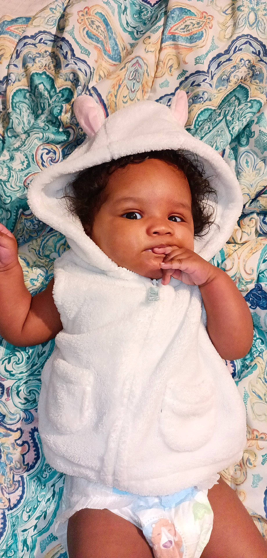 Dream is registered to the contest to win money with this photo: baby, baby_toddler_clothing, blue, cheek, child, dress, eye, eyelash, fun, happy, head, headgear, iris, linens, lip, person, pink, skin, sleeve, smile