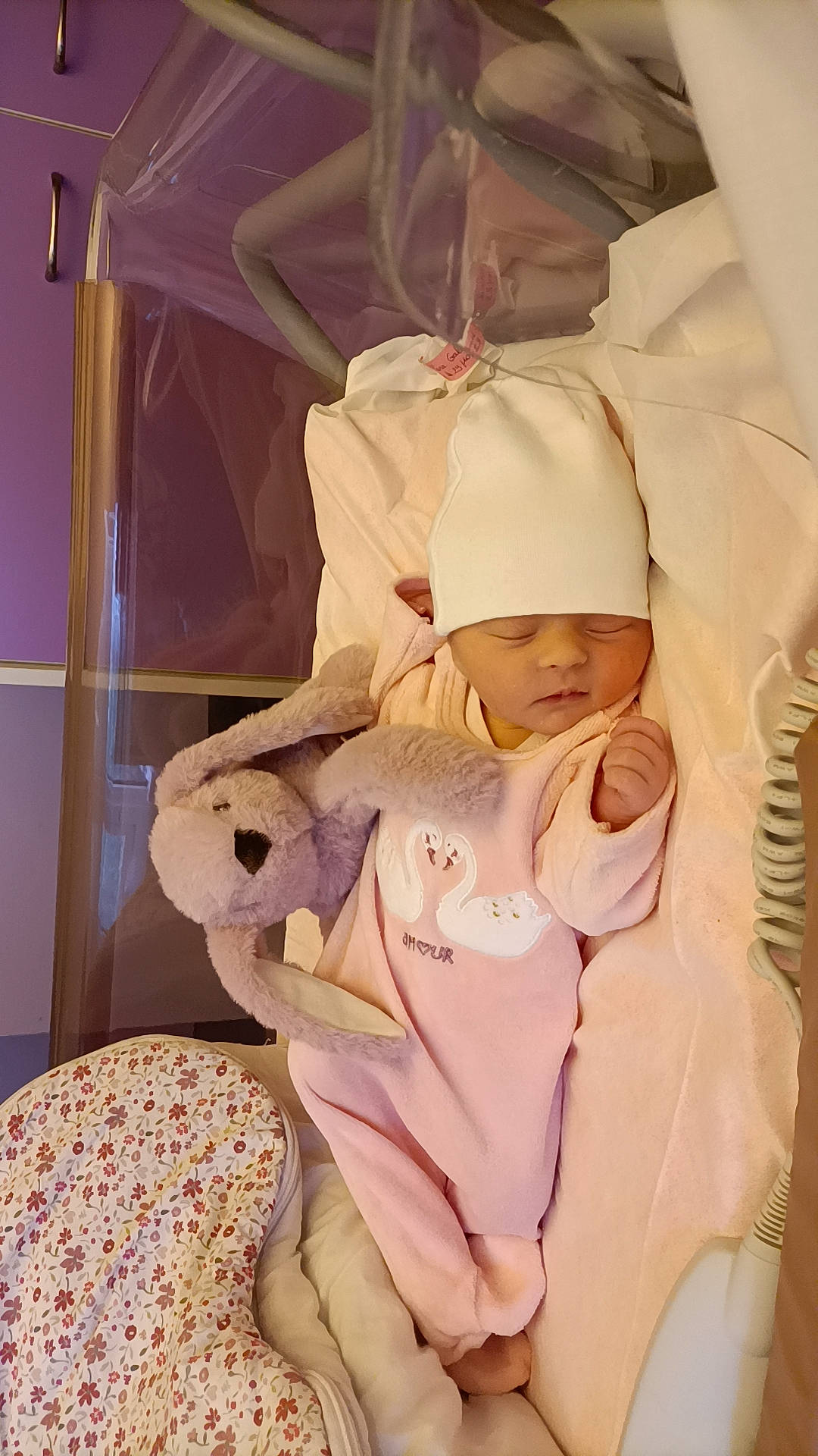 Athéna participe au concours pour gagner de l'argent avec cette photo : baby, baby_products, baby_safety, baby_sleeping, baby_toddler_clothing, bedding, child, comfort, fur, headwear, infant_bed, linens, peach, person, room, sleeve, toddler