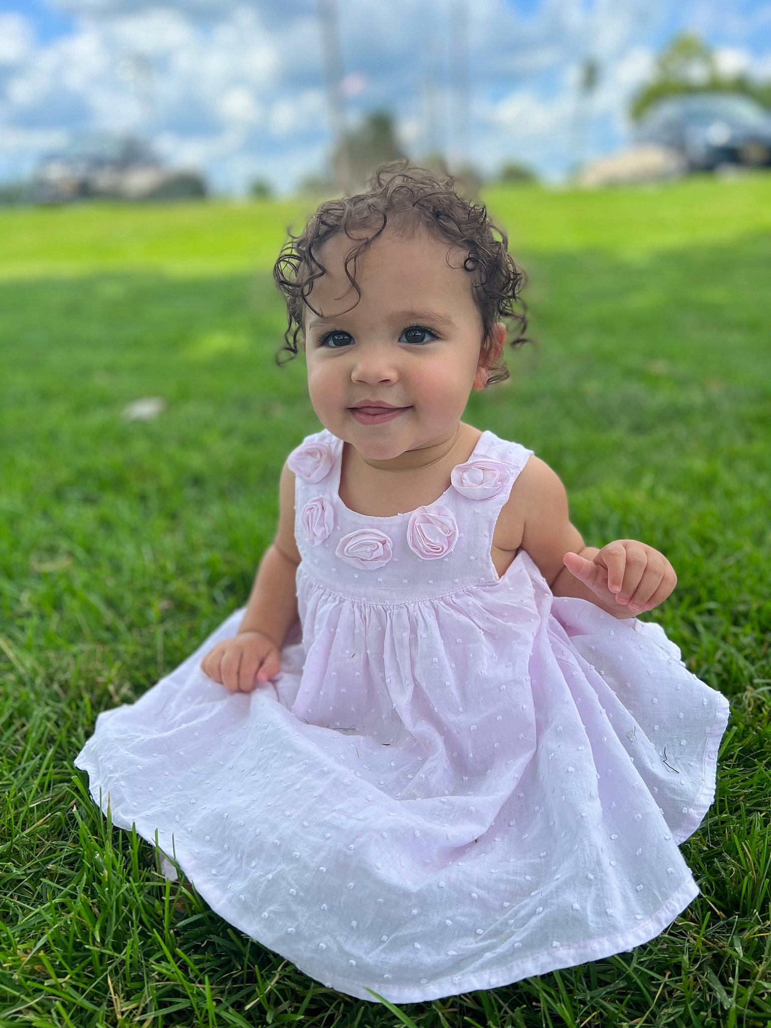 Liliana joined the competition — help win amazing prizes! baby, baby_toddler_clothing, bridal_accessory, child, day_dress, dress, event, eye, face, flash_photography, fun, grass, grassland, hand, happy, joy, meadow, people_in_nature, person, sitting