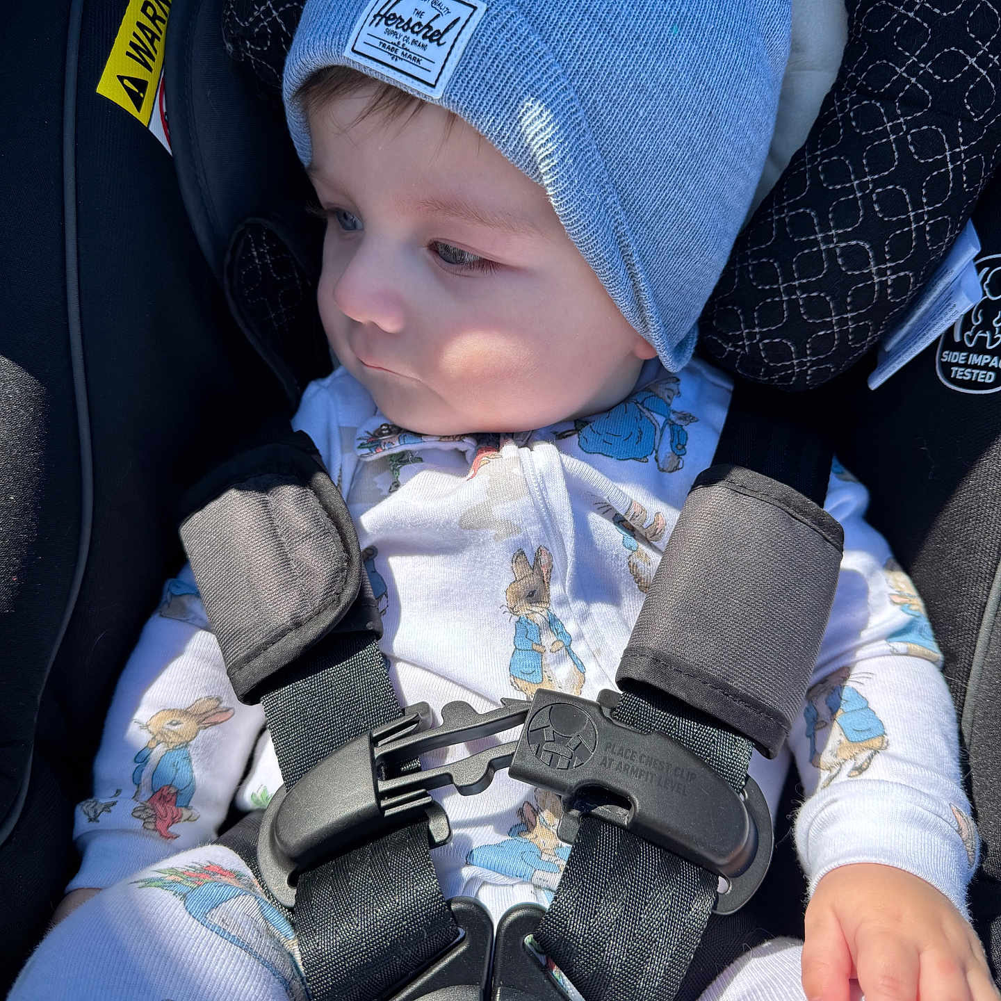 Kinkade joined the competition — help win amazing prizes! accessories, baby, beanie, bodypart, bonnet, cap, car, car_interior, carseat, clothing, face, finger, glove, hand, handcuffs, hat, head, person, transportation, vehicle