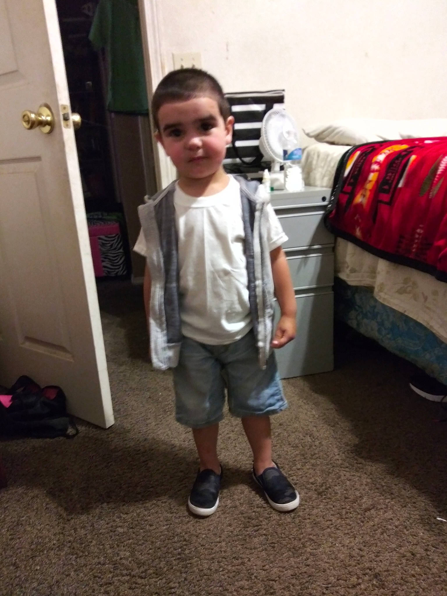 Keziah joined the competition — help win amazing prizes! child, cool, footwear, fun, leg, outerwear, person, room, shoe, shoulder, snapshot, standing, t_shirt, toddler