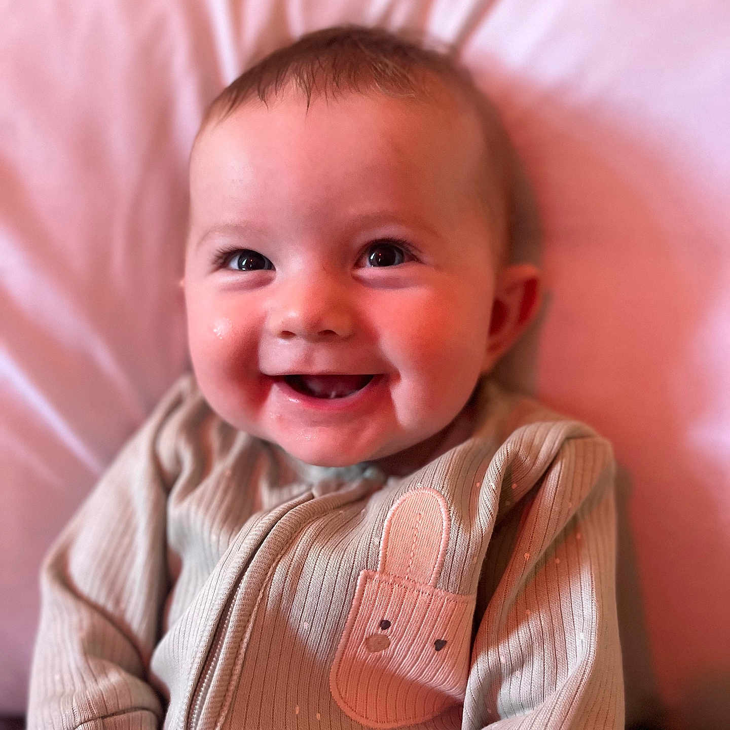 Willow joined the competition — help win amazing prizes! baby, babylaughing, face, happy, head, laughing, newborn, person, photography, portrait, smile