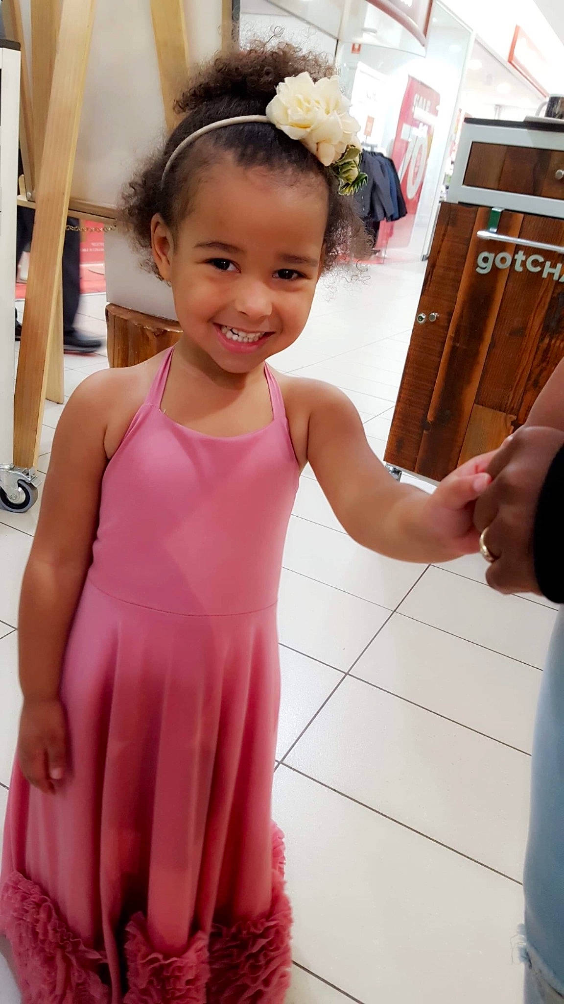 Aleena is registered to the contest to win money with this photo: child, child_model, clothing, costume, dance, dress, joy, leotard, neck, person, pink, shoulder, skin, smile, sportswear, toddler