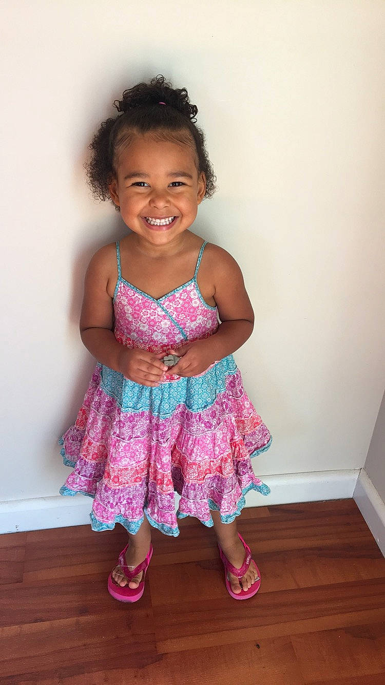Aleena is registered to the contest to win money with this photo: baby_toddler_clothing, child, child_model, clothing, dress, joy, magenta, pattern, person, pink, ruffle, skin, smile, standing, textile, toddler