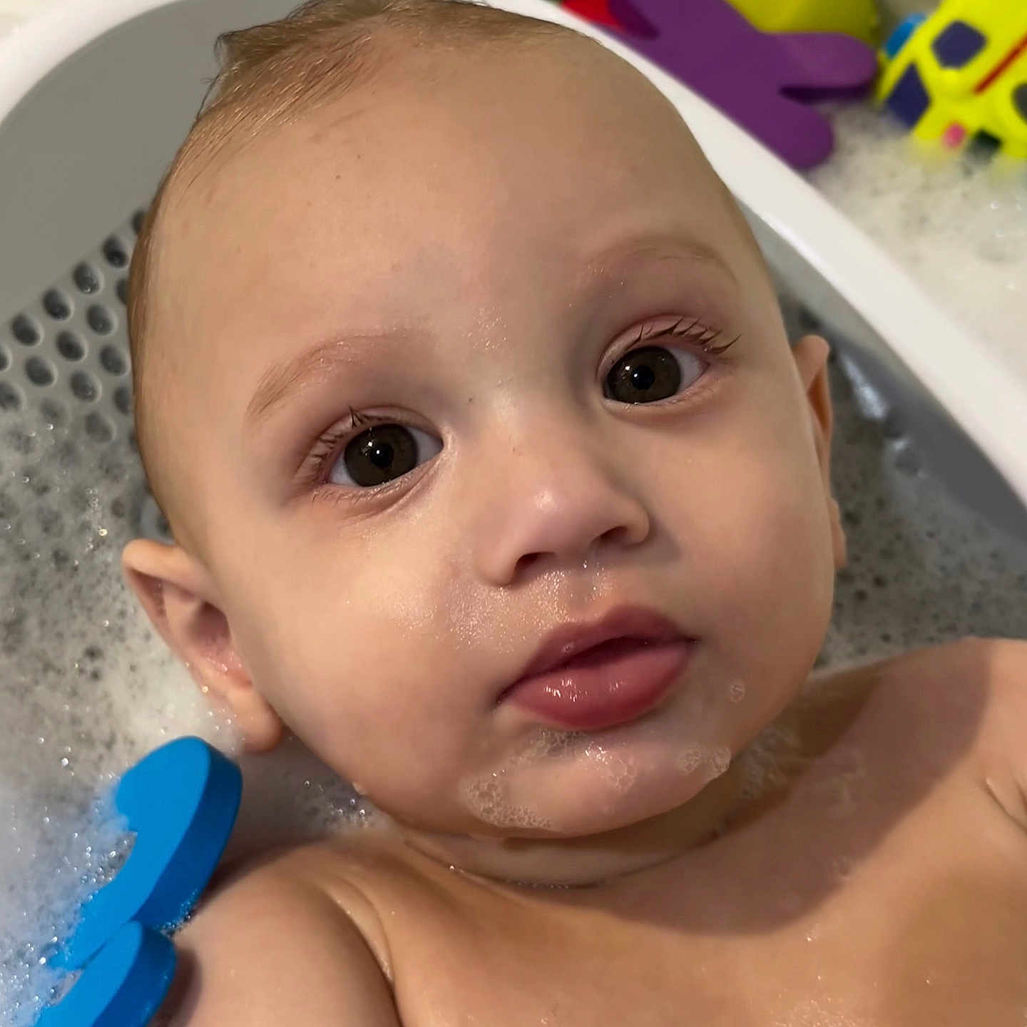 Kairo joined the competition — help win amazing prizes! baby, bath, bathroom, bubble, child, closeup, colorful, cute, expression, face, foam, head, infant, play, skin, toy, tub, water, wet, young