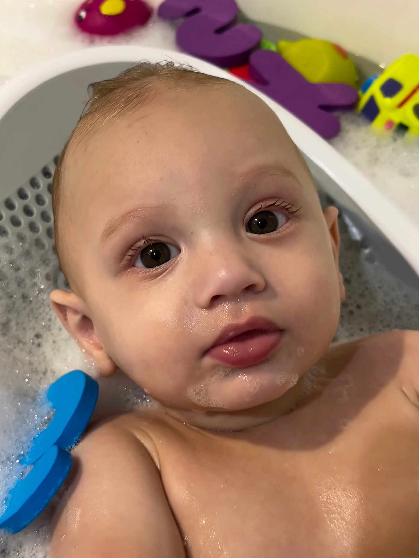 Kairo joined the competition — help win amazing prizes! baby, bath, bathroom, bubble, child, closeup, colorful, cute, expression, face, foam, head, infant, play, skin, toy, tub, water, wet, young
