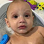 baby, child, bath, bubbles, foam, toy, water, skin, face, eyes, expression, head, shoulder, wet, colorful, play, indoor, closeup, cute, infant