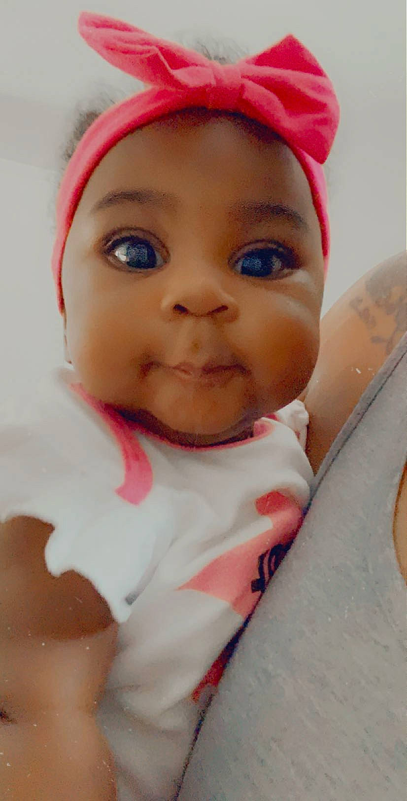 Keziah joined the competition — help win amazing prizes! baby, cheek, child, eye, eyebrow, eyelash, face, forehead, hair_accessory, head, headgear, headwear, lip, mouth, nose, person, pink, skin, toddler