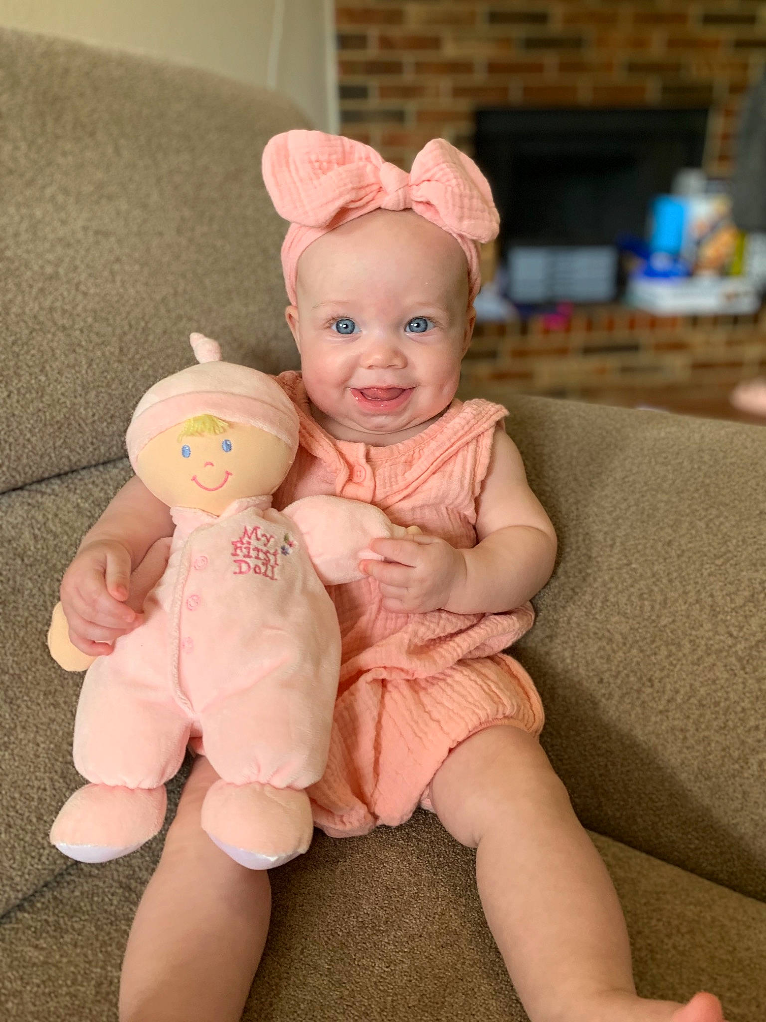 Vera joined the competition — help win amazing prizes! baby, child, ear, fawn, joint, person, pink, sitting, skin, smile, stuffed_toy, toddler, toy