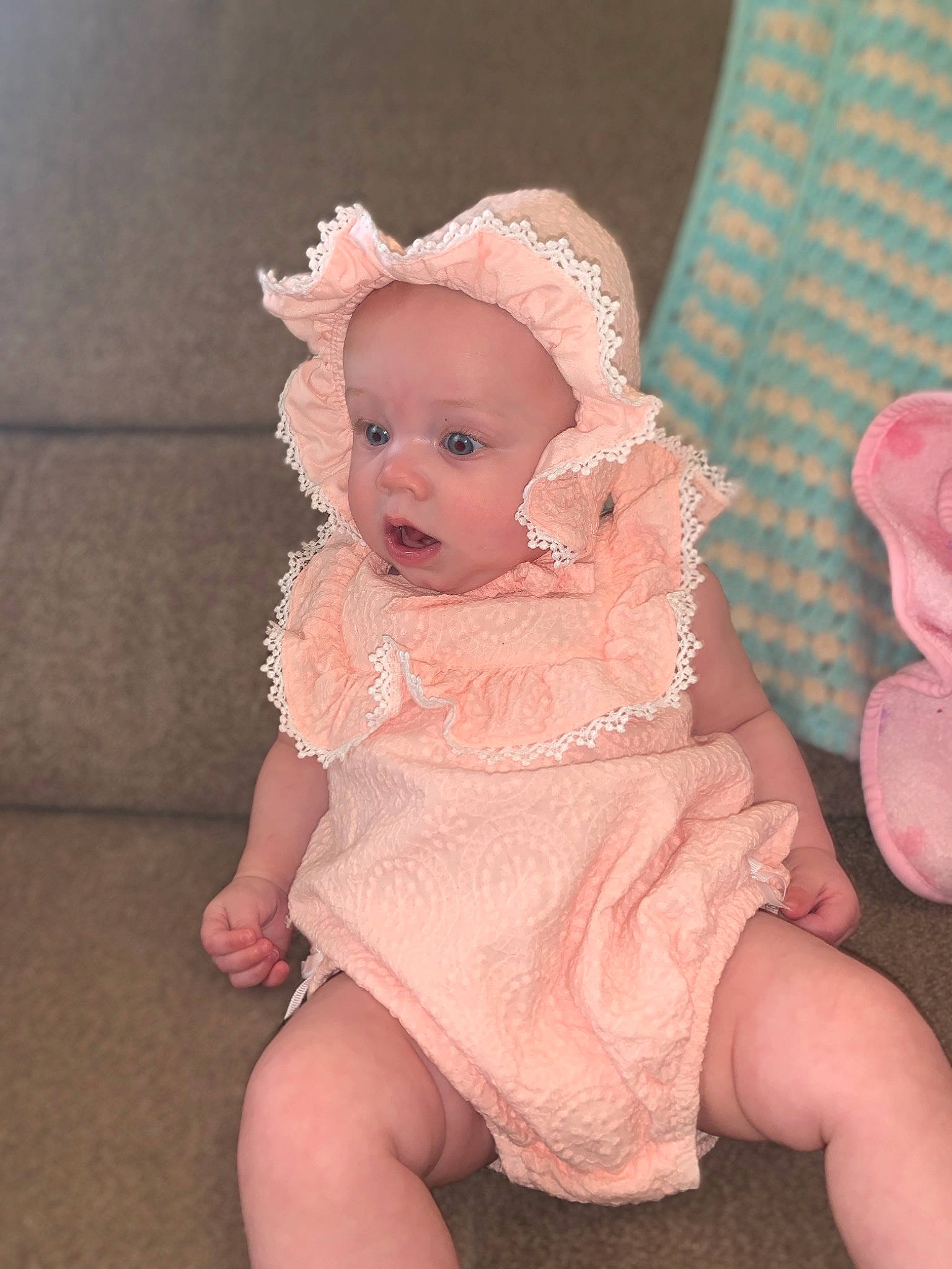 Vera joined the competition — help win amazing prizes! baby, cheek, child, dress, eye, iris, leg, person, pink, skin, smile, toddler