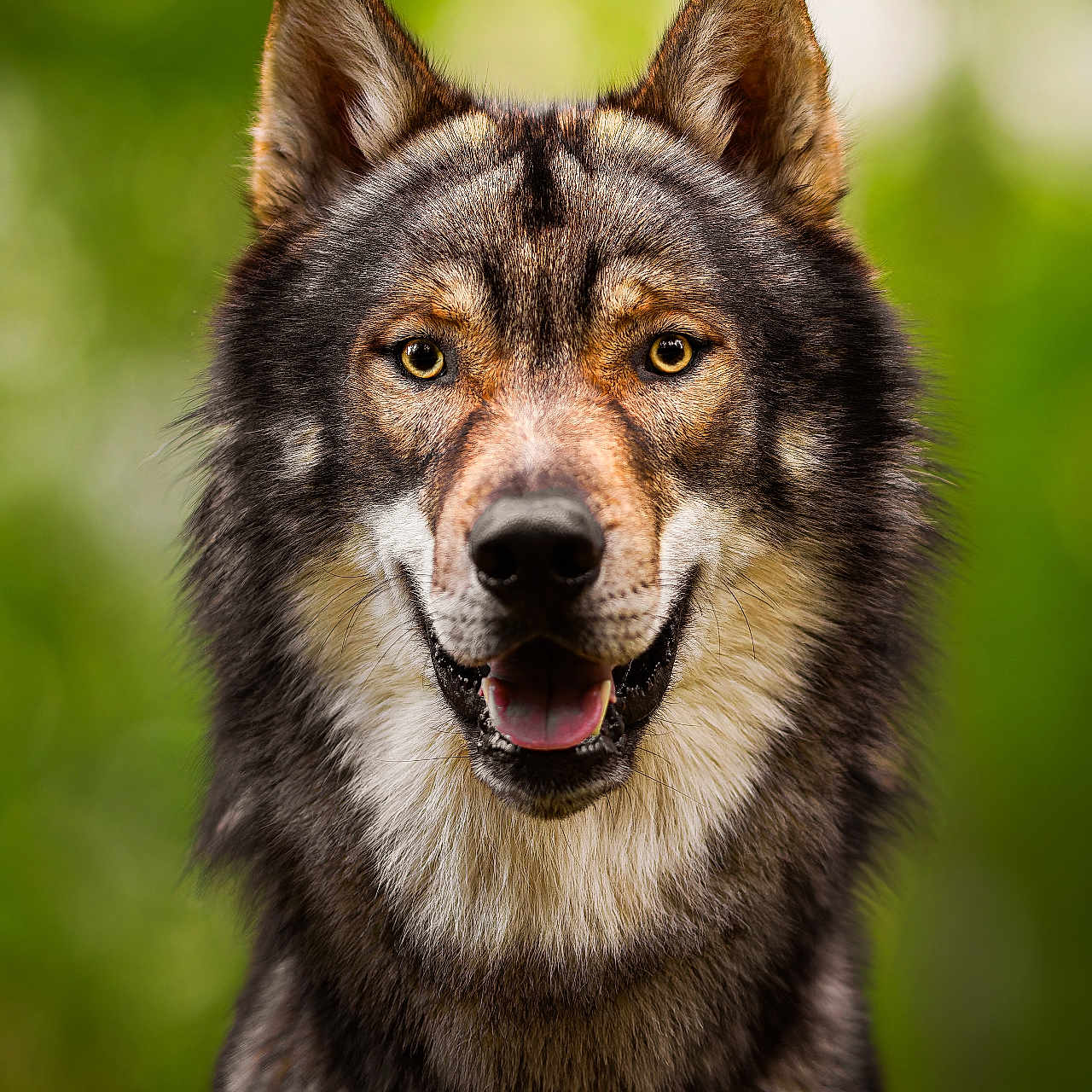 Ares participe au concours pour gagner de l'argent avec cette photo : dog, animal, pet, canine, portrait, closeup, fur, ears, eyes, mouth, smiling, nature, outdoor, green_background, wild, friendly, muzzle, face, looking_at_camera, alert