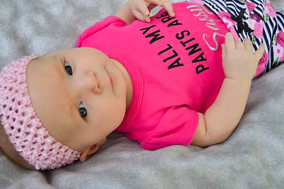 Deanna joined the competition — help win amazing prizes! baby, baby_toddler_clothing, cheek, child, headgear, headwear, lip, person, pink, skin, toddler