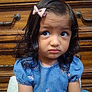 Azeneth joined the competition — help win amazing prizes! blue_dress, child, close_up, dark_hair, drawer, dresser, embroidered_dress, face, girl, indoors, looking_at_camera, pink_bow, portrait, portrait_photography, serious_expression, sitting, soft_toy, toddler, warm_lighting, wooden_furniture