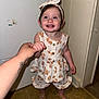 Olivia joined the competition — help win amazing prizes! toddler, child, smiling, holding_hand, floral_clothing, headband, sandals, indoor, floor_tiles, appliance, person, portrait, cute, happy, young_child, hand, fashion, home, standing, light_skin