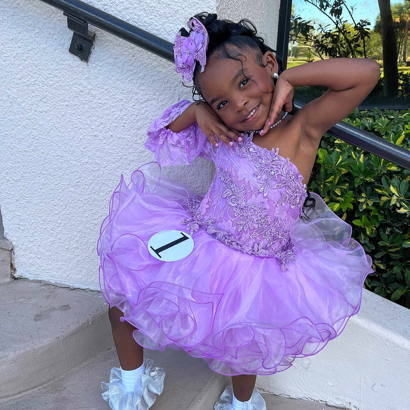 Danina is registered to the contest to win money with this photo: accessories, child, clothing, costume, dress, eveningdress, face, fashion, female, footwear, formalwear, girl, gown, head, jewelry, person, photography, portrait, purple, shoe