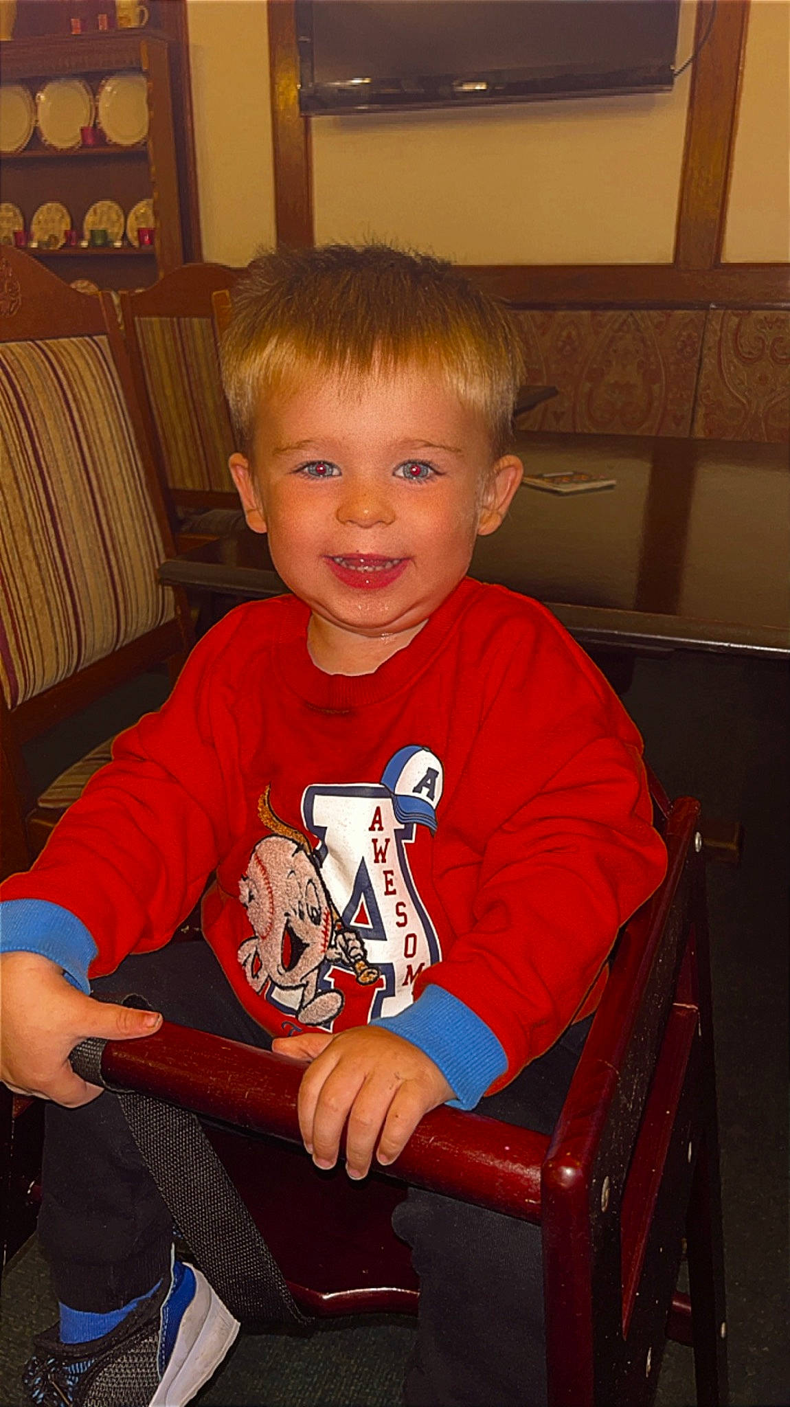 Roman-john is registered to the contest to win money with this photo: baby_toddler_clothing, carmine, chair, cheek, child, chin, christmas, comfort, couch, event, eye, fun, happy, holiday, joy, lap, person, sitting, sleeve, smile