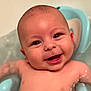 baby, smiling, face, water, bathtub, bath_time, child, happy, skin, head, eyes, mouth, infant, seat, sitting, cute, expression, closeup, childhood, person