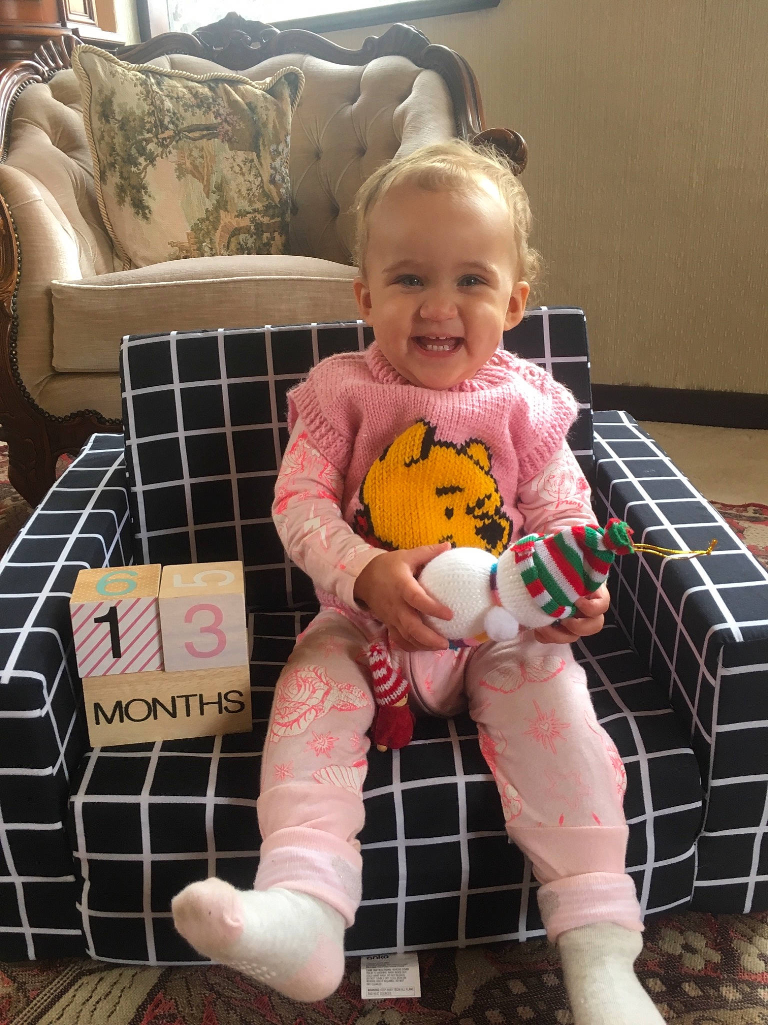 Artemis joined the competition — help win amazing prizes! baby, child, joy, leg, person, play, room, sitting, stuffed_toy, teddy_bear, toddler, toy