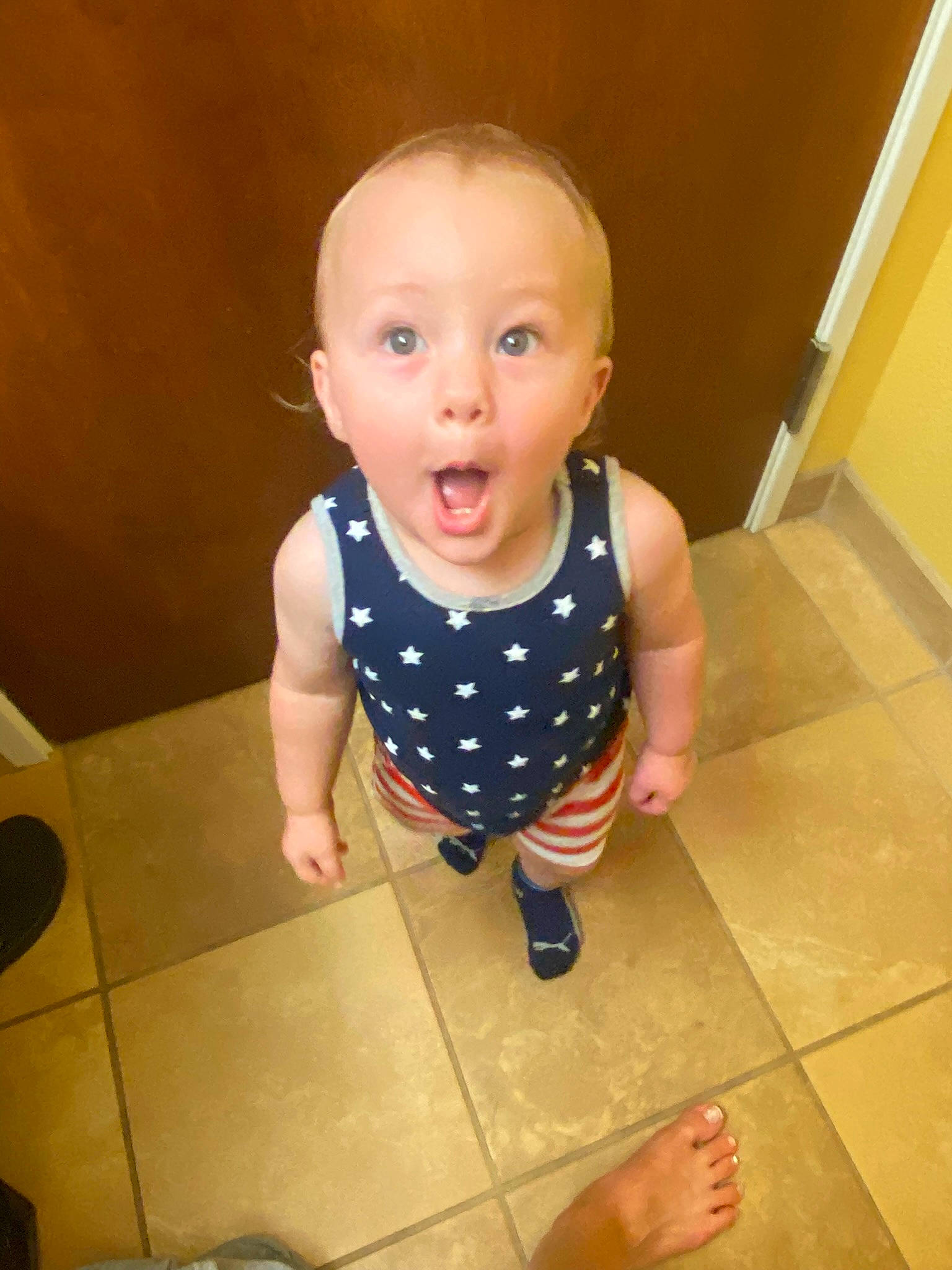 Lennox joined the competition — help win amazing prizes! baby, baby_toddler_clothing, cheek, child, crawling, eyebrow, floor, flooring, hair, happy, hardwood, human_body, iris, mouth, nose, pattern, person, sleeve, surprise, thumb
