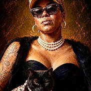 Blacasgirl joined the competition — help win amazing prizes! accessories, animal, animal_clothing, black_cat, black_dress, confident, earrings, fashion, fur_stole, indoor, jewelry, leopard_print, luxury, pearl_necklace, pet, portrait, sunglasses, tattoo, tiara, woman