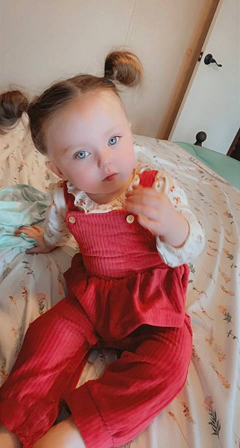 Jazmynn is registered to the contest to win money with this photo: arm, baby_toddler_clothing, day_dress, dress, eye, eyelash, flooring, hair, head, human_body, iris, joint, lip, neck, person, pink, shoulder, skin, sleeve, toddler