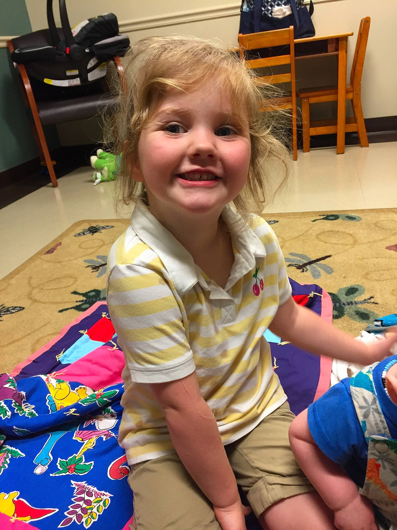 Lilliana joined the competition — help win amazing prizes! child, fun, joy, leg, person, play, room, sitting, smile, toddler