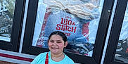 Cora joined the competition — help win amazing prizes! brick_wall, cartoon_character, casual_clothing, child, daylight, disney, glass, happy, lilo_and_stitch, movie_poster, outdoor, person, portrait, red_bag, reflection, smiling, standing, tshirt, urban, young
