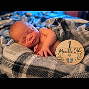 Havick is registered to the contest to win money with this photo: baby, newborn, sleeping, infant, portrait, blanket, plaid, milestone, one_month_old, cozy, indoors, close_up, face, closed_eyes, peaceful, lying_down, child, photography, round_card, soft_lighting