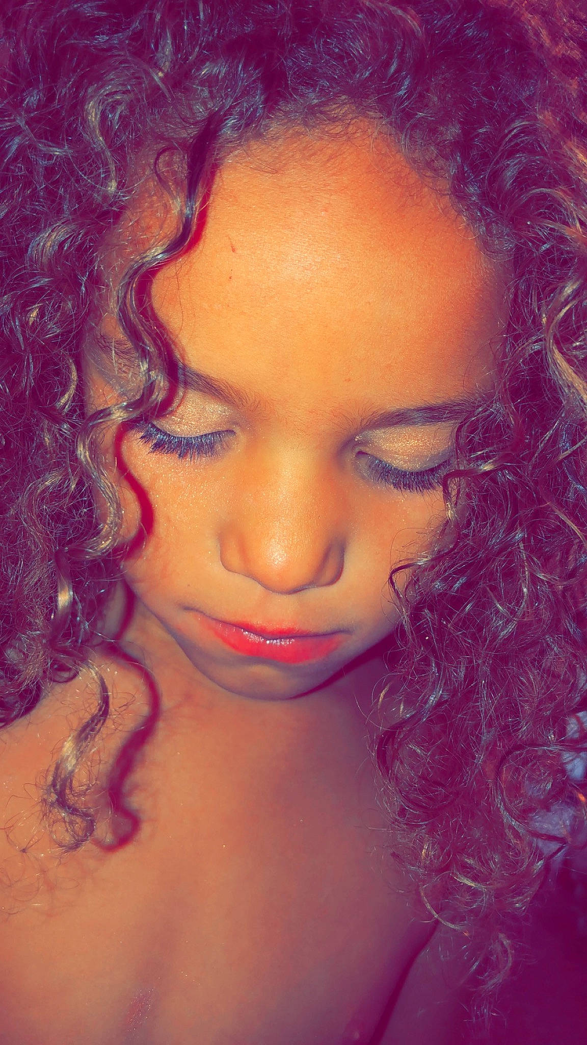 Ameliah is registered to the contest to win money with this photo: beauty, cheek, chin, close_up, eye, eyebrow, face, forehead, hair, hair_coloring, hairstyle, head, human, lady, lip, nose, person, pink, purple, ringlet