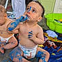 Amir a rejoint le concours — aidez-le/la à gagner de superbes lots ! baby, toddler, child, paint, blue_paint, messy, diaper, artwork, painting, floor, blanket, toy, outdoor, play, creativity, skin, face, hand, foot, expression