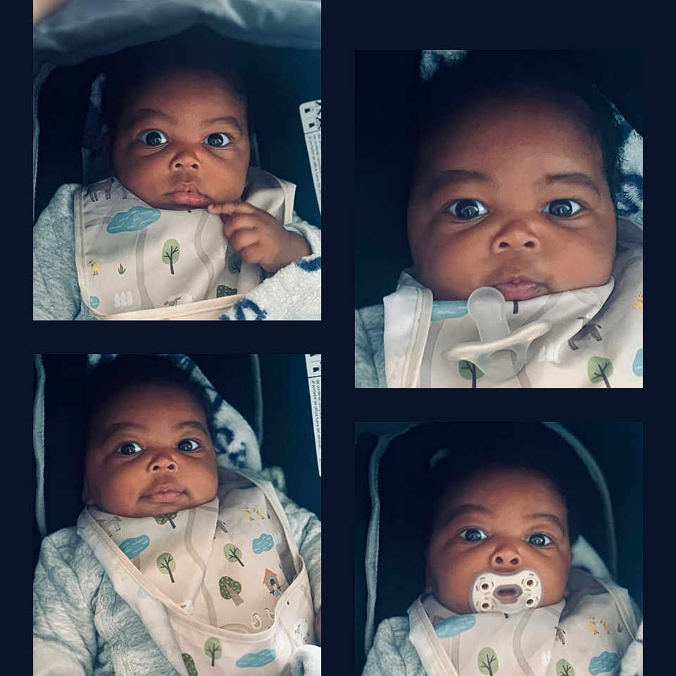 Lexington joined the competition — help win amazing prizes! baby, bib, blanket, car_seat, child, closeup, clothing, collage, curious, cute, expression, face, four_photos, indoor, infant, pacifier, portrait, soft_lighting, warm, young_child